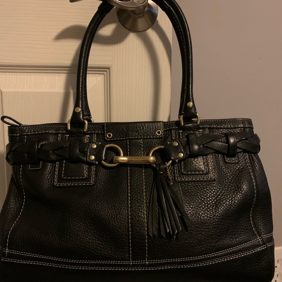 Coach Black Leather Hamptons Braided Satchel - Picture 2 of 7
